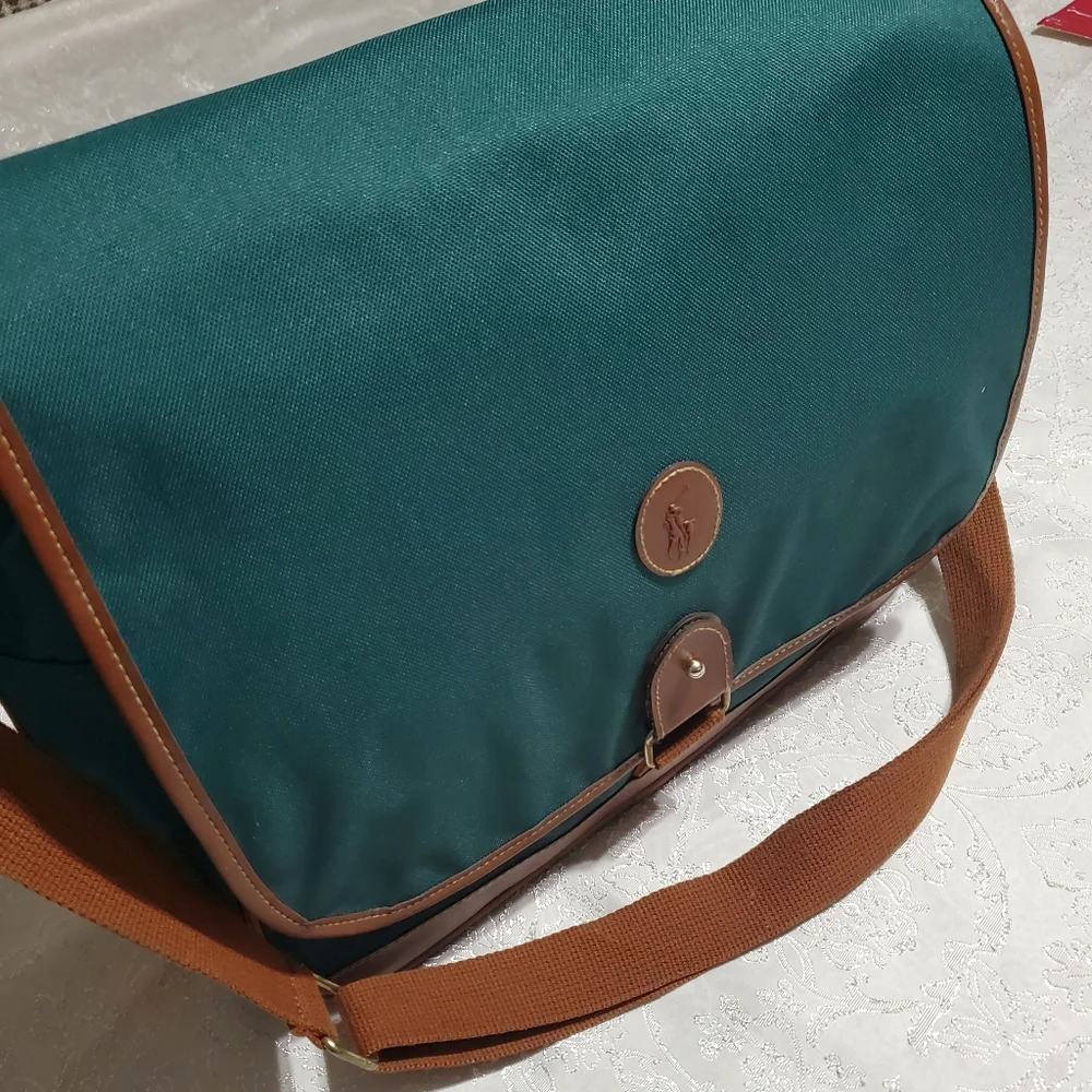 VINTAGE RALPH LAUREN GREEN CANVAS TRAVEL CROSS BODY SHOULDER COMPUTER BAG